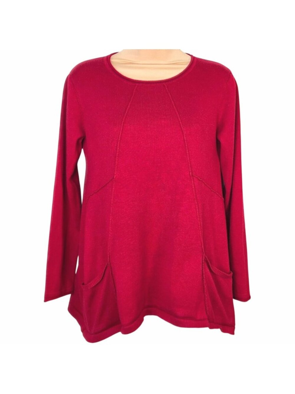 Allie & Rob Red Long Sleeve Tunic Top With Pockets Small Casual Wear